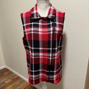 CHAPS - Plaid Sleeveless Vest - Red and Black - Size XL